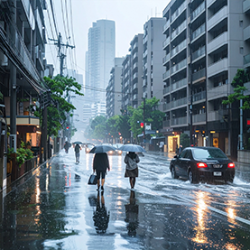 ゲリラ豪雨の街並み
